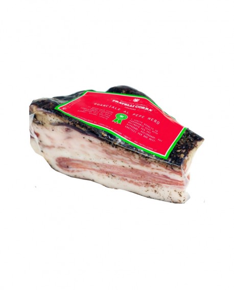 Guanciale al Pepe Nero Selezione Verdés - trancio piccolo 420g sottovuoto - stagionatura 4 mesi - Fratelli Corra