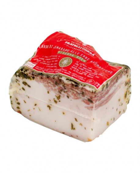 Lardo di Smarano alle Erbe Aromatiche Riserva Roen - trancio piccolo 300g sottovuoto - stagionatura 12 mesi - Fratelli Corra